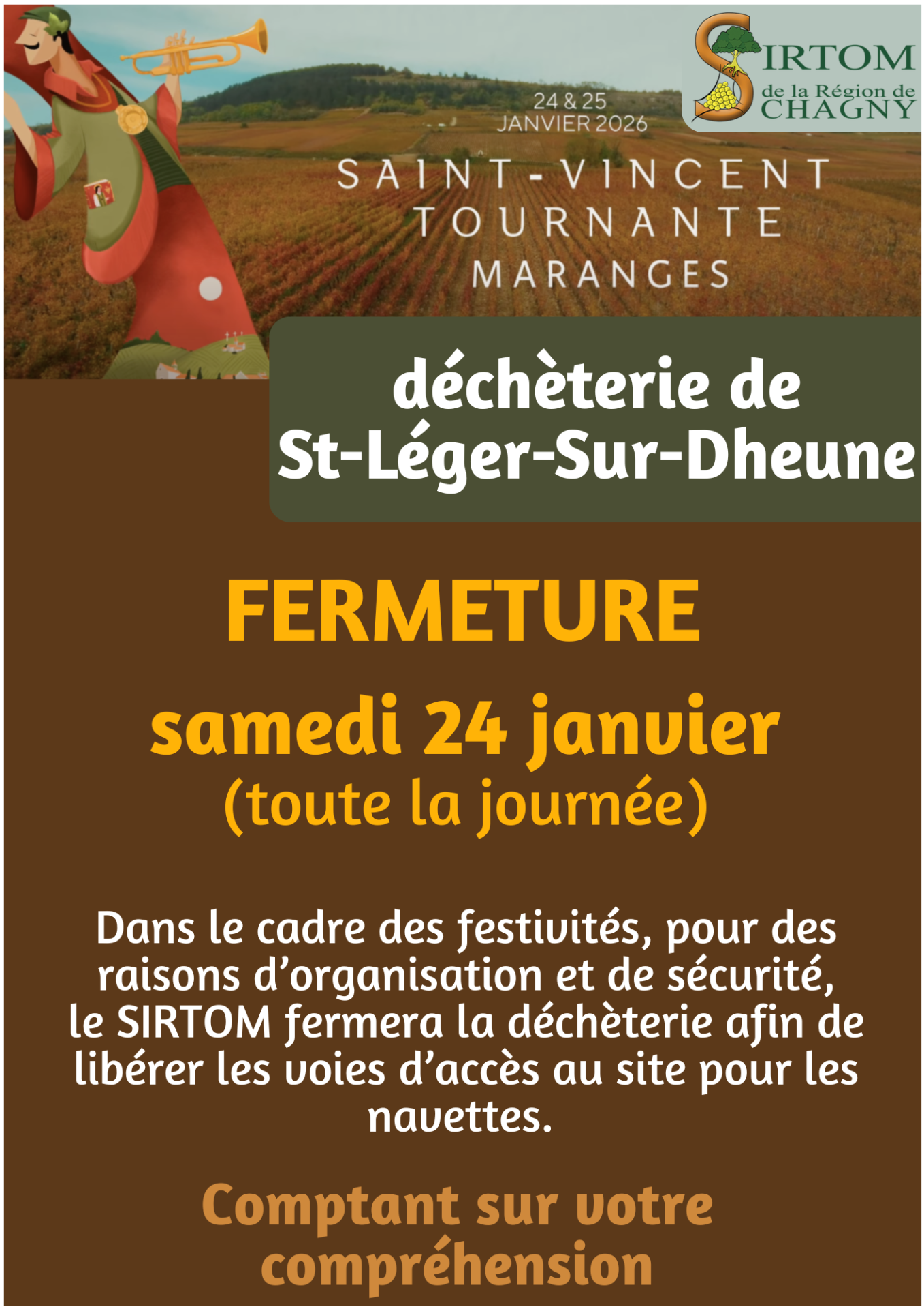 affiche fermeture déchèterie st vincent tournante